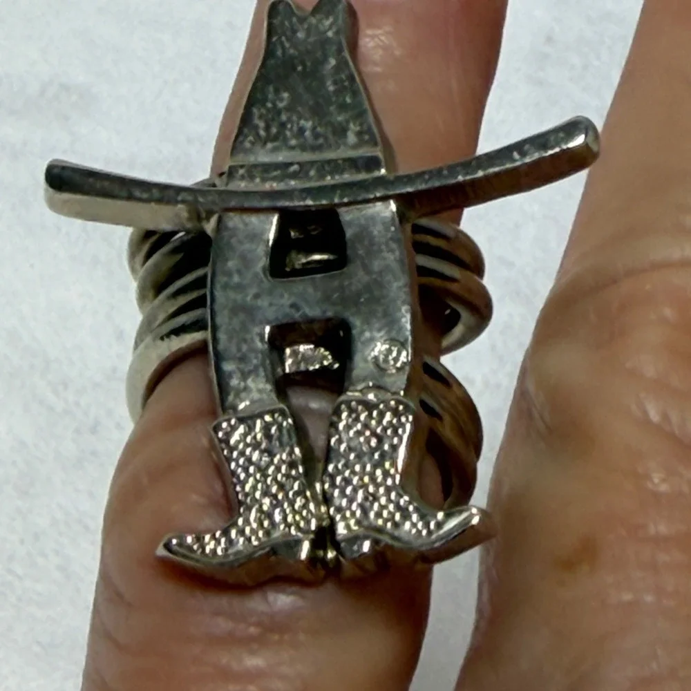 Silver Tone Houston Rodeo Girl's Cowboy Hat & Boots‎ Western Novelty Ring Size 4